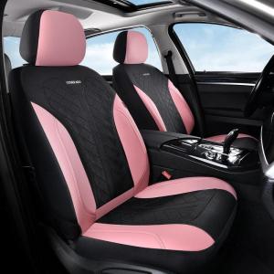 imageCoverado Automotive Seat Covers Full Set Luxury Car Seat Covers Leather Seat Covers Mesh Design Pink Driver Seat Protectors Universal Fit for SUVs Trucks SedansPinkBlack