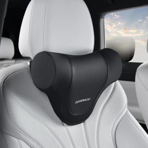 imageCoverado Car Headrest Pillow Ergonomic Memory Foam Car Neck Pillow for Driving Seat with Adjustable Strap Soft PU Leather Breathable Removable Cover Neck Support for Neck Pain ReliefBk
