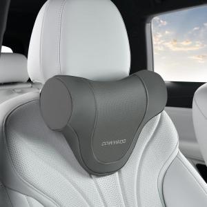 imageCoverado Car Headrest Pillow Ergonomic Memory Foam Car Neck Pillow for Driving Seat with Adjustable Strap Soft PU Leather Breathable Removable Cover Neck Support for Neck Pain ReliefGray