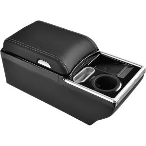imageCoverado Center Console Universal Bench Seat Center Console Truck Back Seat Car Organizer with Cup Holder Rear Central Car Armrest Box with Storage BeigeBlack