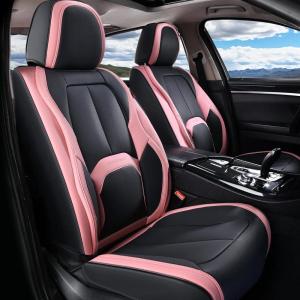 imageCoverado Seat Covers Car Seat Covers Front Seats Nappa Leather Seat Covers for Cars Waterproof Car Seat Protector with Lumbar Support Front Seat Covers Universal Fit for Most Cars BlackampampPink