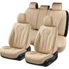 imageCoverado Car Seat Covers Leather Seat Covers Full Set Beige Seat Covers Car Seat Cushion Driver Car Seat Covers Waterproof Car Seat Protector Fit for Most CarsBeige