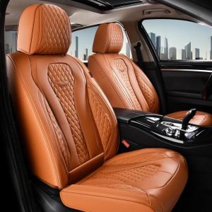 imageCoverado Car Seat Covers Leather Seat Covers Full Set Beige Seat Covers Car Seat Cushion Driver Car Seat Covers Waterproof Car Seat Protector Fit for Most CarsBrown