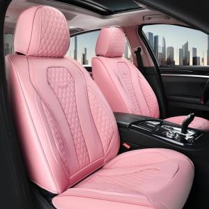 imageCoverado Car Seat Covers Leather Seat Covers Full Set Beige Seat Covers Car Seat Cushion Driver Car Seat Covers Waterproof Car Seat Protector Fit for Most CarsPink