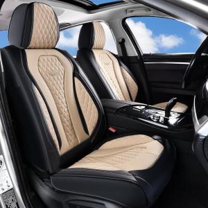 imageCoverado Car Seat Covers Leather Seat Covers Full Set Beige Seat Covers Car Seat Cushion Driver Car Seat Covers Waterproof Car Seat Protector Fit for Most CarsBlackBeige
