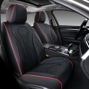 imageCoverado Car Seat Covers Leather Seat Covers Full Set Beige Seat Covers Car Seat Cushion Driver Car Seat Covers Waterproof Car Seat Protector Fit for Most CarsBlackRed line