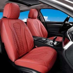 imageCoverado Car Seat Covers Leather Seat Covers Full Set Beige Seat Covers Car Seat Cushion Driver Car Seat Covers Waterproof Car Seat Protector Fit for Most CarsRed