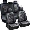 imageCoverado Car Seat Covers Full Set Faux Leather Seat Covers for Car Waterproof Car Seat Protectors 5 Seats Automotive Seat Covers Universal Fit for Most Cars SUV Trucks BlackampampWhiteBright Black