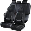 imageCoverado Car Seat Covers Full Set Faux Leather Seat Covers for Car Waterproof Car Seat Protectors 5 Seats Automotive Seat Covers Universal Fit for Most Cars SUV Trucks BlackampampWhiteFabricBlack