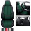 imageCoverado Car Seat Covers Full Set Faux Leather Seat Covers for Car Waterproof Car Seat Protectors 5 Seats Automotive Seat Covers Universal Fit for Most Cars SUV Trucks BlackampampWhiteFabricGreen