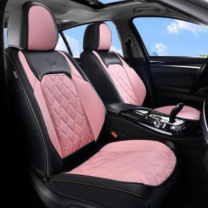 imageCoverado Car Seat Covers Full Set Faux Leather Seat Covers for Car Waterproof Car Seat Protectors 5 Seats Automotive Seat Covers Universal Fit for Most Cars SUV Trucks BlackampampWhiteABlackPink