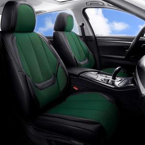 imageCoverado Car Seat Covers Full Set Faux Leather Seat Covers for Car Waterproof Car Seat Protectors 5 Seats Automotive Seat Covers Universal Fit for Most Cars SUV Trucks BlackampampWhiteFabricGreen