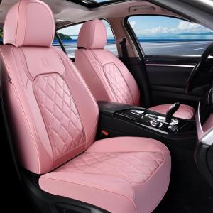 imageCoverado Car Seat Covers Full Set Faux Leather Seat Covers for Car Waterproof Car Seat Protectors 5 Seats Automotive Seat Covers Universal Fit for Most Cars SUV Trucks BlackampampWhiteAPink