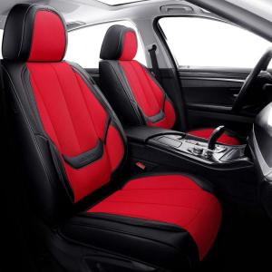 imageCoverado Car Seat Covers Full Set Faux Leather Seat Covers for Car Waterproof Car Seat Protectors 5 Seats Automotive Seat Covers Universal Fit for Most Cars SUV Trucks BlackampampWhiteFabricBlackRed