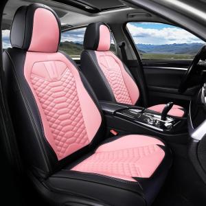 imageCoverado Front Seat Covers 2 Pieces Universal Seat Cover for Cars Breathable Nappa Leather Waterproof Car Seat Cover Car Seat Protector Driver Seat Cover Auto Seat Covers Fit for Cars BeigePatchworkBlackPink