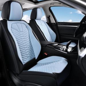 imageCoverado Front Seat Covers 2 Pieces Universal Seat Cover for Cars Breathable Nappa Leather Waterproof Car Seat Cover Car Seat Protector Driver Seat Cover Auto Seat Covers Fit for Cars BeigePatchworkBlackBlue