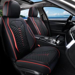 imageCoverado Front Seat Covers 2 Pieces Universal Seat Cover for Cars Breathable Nappa Leather Waterproof Car Seat Cover Car Seat Protector Driver Seat Cover Auto Seat Covers Fit for Cars BeigeBlackRed