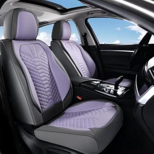 imageCoverado Front Seat Covers 2 Pieces Universal Seat Cover for Cars Breathable Nappa Leather Waterproof Car Seat Cover Car Seat Protector Driver Seat Cover Auto Seat Covers Fit for Cars BeigePatchworkGrayPurple