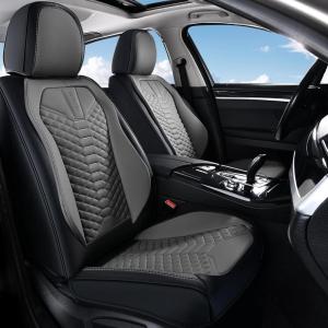 imageCoverado Front Seat Covers 2 Pieces Universal Seat Cover for Cars Breathable Nappa Leather Waterproof Car Seat Cover Car Seat Protector Driver Seat Cover Auto Seat Covers Fit for Cars BeigePatchworkBlackGray