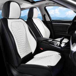 imageCoverado Front Seat Covers 2 Pieces Universal Seat Cover for Cars Breathable Nappa Leather Waterproof Car Seat Cover Car Seat Protector Driver Seat Cover Auto Seat Covers Fit for Cars BeigePatchworkBlackWhite