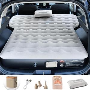 imageCoverado SUV Air Mattress with Wireless Builtin Pump ampamp Pillows Durable Thickened 300D Oxford Fabric Car Air Bed for Camping Quick Easy SetUp Universal Air Mattress for SUVs MinivansGreyflocked Fabric Pump With Light Function