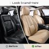 imageCoverado Car Seat Covers Front and Back Seat Covers Universal Seat Cover for Cars with Lumbar Support Faux Leather Car Seat Protector Waterproof Car Seat Cushions Fit for Most Vehicles BlueampampBlackBeige
