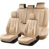 imageCoverado Car Seat Covers Front and Back Seat Covers Universal Seat Cover for Cars with Lumbar Support Faux Leather Car Seat Protector Waterproof Car Seat Cushions Fit for Most Vehicles BlueampampBlackBeige
