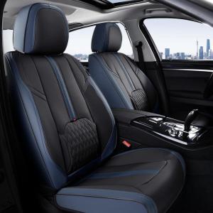 imageCoverado Car Seat Covers Front and Back Seat Covers Universal Seat Cover for Cars with Lumbar Support Faux Leather Car Seat Protector Waterproof Car Seat Cushions Fit for Most Vehicles BlueampampBlackBlueBlack