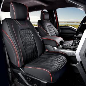 imageCoverado Leather Seat Covers Full Set Fit for Ford F150 F250 F350 F450 Waterproof Ford F150 Truck Seat Covers Fit for 20152025 F150 and 20172025 F250 F350 F450 BlackRedline