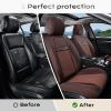 imageCoverado Leather Front Seat Covers 2Pack Universal Waterproof Breathable Leather Woven Leatherette Seat Cushions Auto Car Seats Protectors Fit for Most VehiclesBlackpureBrown