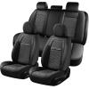 imageCoverado Leather Front Seat Covers 2Pack Universal Waterproof Breathable Leather Woven Leatherette Seat Cushions Auto Car Seats Protectors Fit for Most VehiclesBlackpureBlack