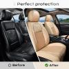 imageCoverado Leather Front Seat Covers 2Pack Universal Waterproof Breathable Leather Woven Leatherette Seat Cushions Auto Car Seats Protectors Fit for Most VehiclesBlackpureBeige