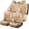 imageCoverado Leather Front Seat Covers 2Pack Universal Waterproof Breathable Leather Woven Leatherette Seat Cushions Auto Car Seats Protectors Fit for Most VehiclesBlackpureBeige