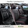 imageCoverado Leather Front Seat Covers 2Pack Universal Waterproof Breathable Leather Woven Leatherette Seat Cushions Auto Car Seats Protectors Fit for Most VehiclesBlackpureRed Line