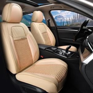 imageCoverado Leather Front Seat Covers 2Pack Universal Waterproof Breathable Leather Woven Leatherette Seat Cushions Auto Car Seats Protectors Fit for Most VehiclesBlackpureBeige