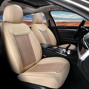 imageCoverado Leather Front Seat Covers 2Pack Universal Waterproof Breathable Leather Woven Leatherette Seat Cushions Auto Car Seats Protectors Fit for Most VehiclesBlackpureB2in1Beige