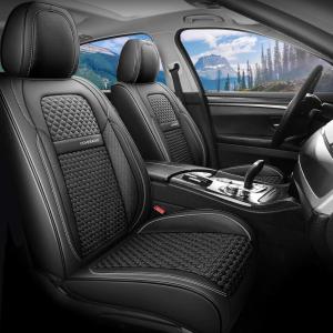 imageCoverado Leather Front Seat Covers 2Pack Universal Waterproof Breathable Leather Woven Leatherette Seat Cushions Auto Car Seats Protectors Fit for Most VehiclesBlackpureBlack