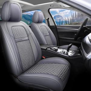 imageCoverado Leather Front Seat Covers 2Pack Universal Waterproof Breathable Leather Woven Leatherette Seat Cushions Auto Car Seats Protectors Fit for Most VehiclesBlackpureGray