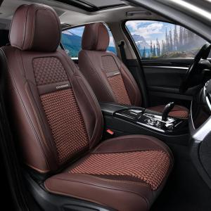 imageCoverado Leather Front Seat Covers 2Pack Universal Waterproof Breathable Leather Woven Leatherette Seat Cushions Auto Car Seats Protectors Fit for Most VehiclesBlackpureBrown