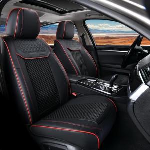 imageCoverado Leather Front Seat Covers 2Pack Universal Waterproof Breathable Leather Woven Leatherette Seat Cushions Auto Car Seats Protectors Fit for Most VehiclesBlackpureB2in1BlackRed