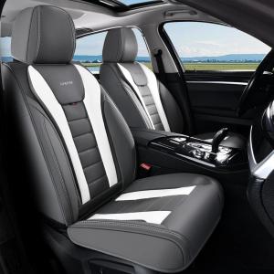 imageCoverado Car Seat Covers Front Covers for Cars Car Seat Cover Front Seats Automotive Seat Cover Waterproof Leather Car Seat Cushion Universal Interior Covers Seat Protectors for Most CarsGrayWhite
