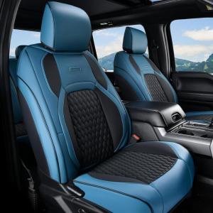 imageCoverado Chevy Chevrolet Silverado GMC Sierra Seat Covers Custom Fit for 20072025 1500 20152025 2500HD 3500HD Crew Double Extended Cab Truck Faux Waterproof Leather Seat Covers Front BlackBlue