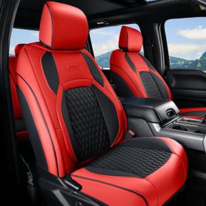 imageCoverado Chevy Chevrolet Silverado GMC Sierra Seat Covers Custom Fit for 20072025 1500 20152025 2500HD 3500HD Crew Double Extended Cab Truck Faux Waterproof Leather Seat Covers Front BlackRed