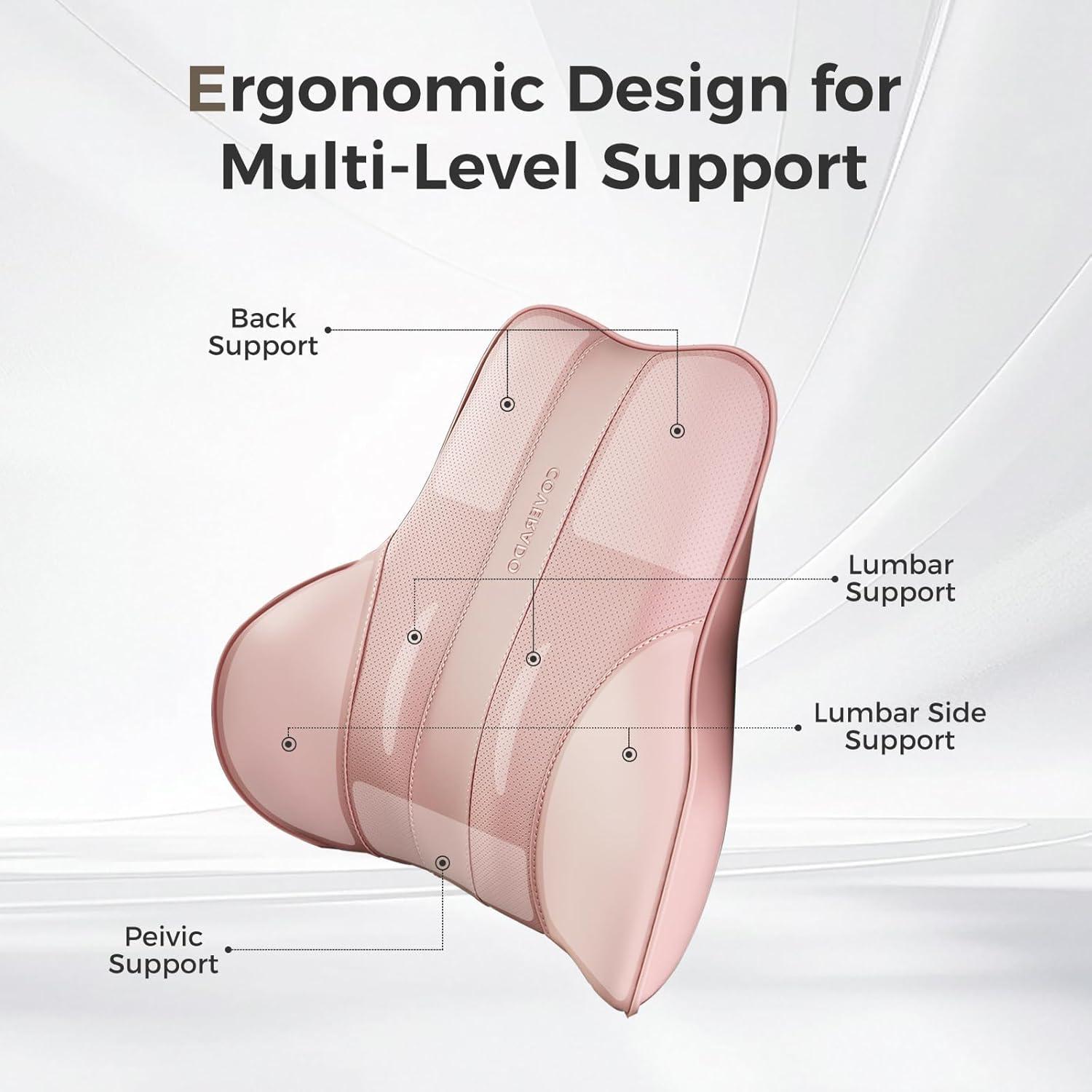 imageCoverado Car Headrest Pillow Ergonomic Memory Foam Car Neck Pillow for Driving Seat with Adjustable Strap Soft PU Leather Breathable Removable Cover Neck Support for Neck Pain Relief PinkPink