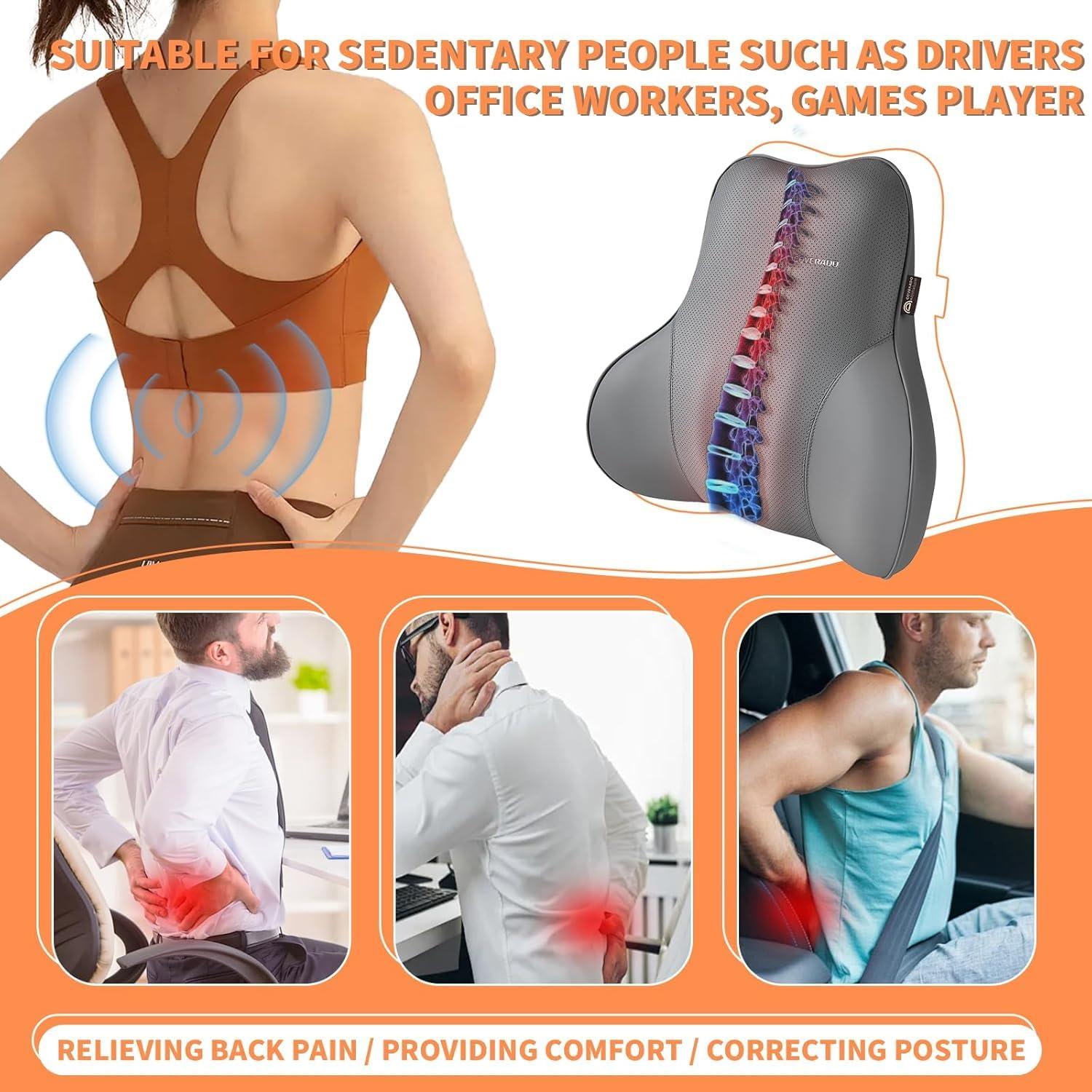 imageCoverado Car Headrest Pillow Ergonomic Memory Foam Car Neck Pillow for Driving Seat with Adjustable Strap Soft PU Leather Breathable Removable Cover Neck Support for Neck Pain Relief PinkGray1