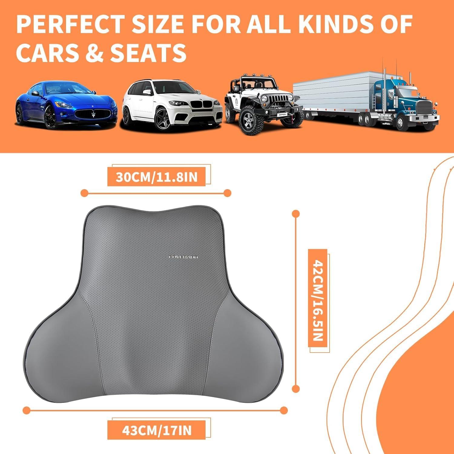 imageCoverado Car Headrest Pillow Ergonomic Memory Foam Car Neck Pillow for Driving Seat with Adjustable Strap Soft PU Leather Breathable Removable Cover Neck Support for Neck Pain Relief PinkGray1