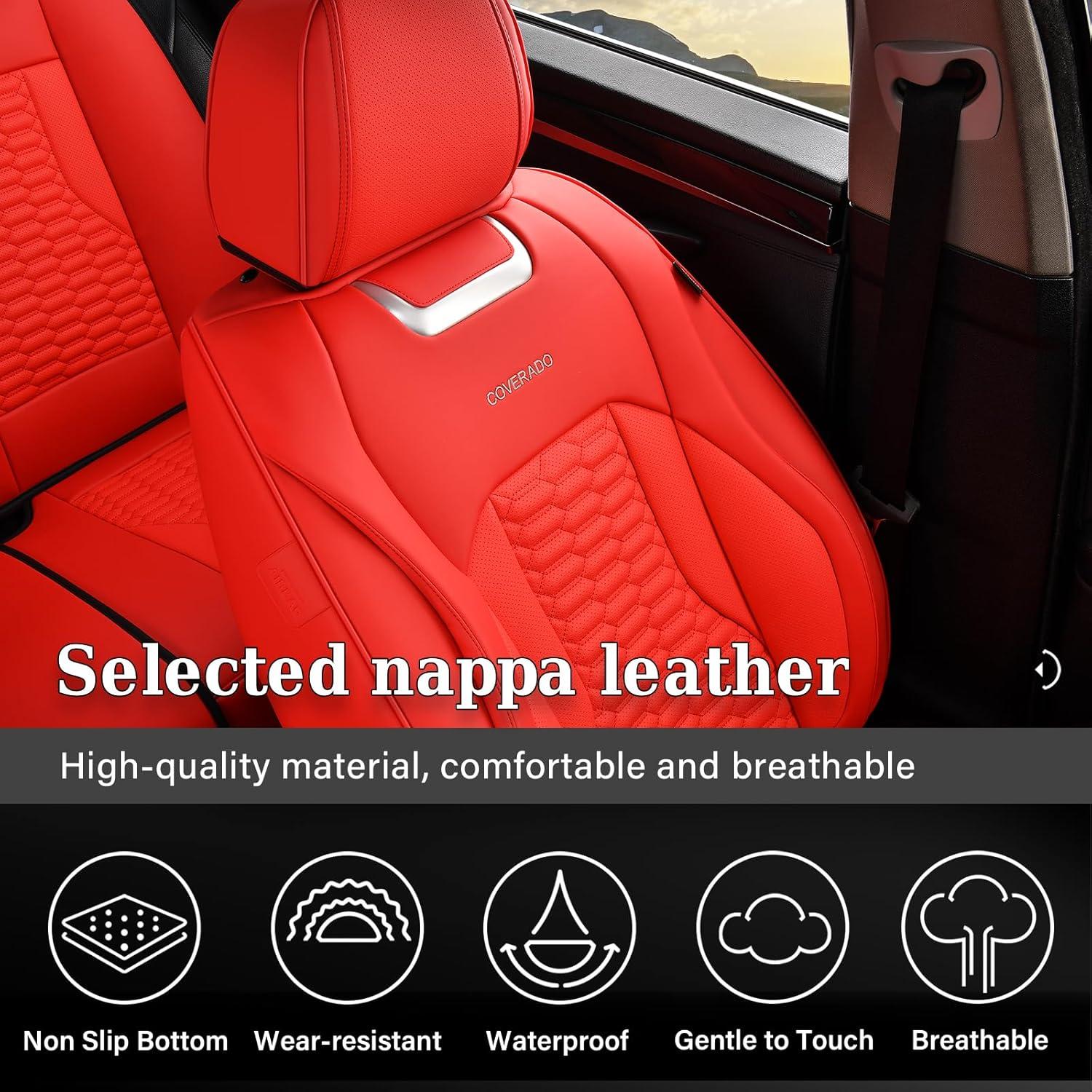 imageCoverado Car Seat Covers Front Seats Luxury Leather Seat Covers for Cars Automotive Car Seat Covers Protector Universal Fit Most Sedans SUVs Pickup Trucks Interior AccessoriesGaryampampWhiteRed