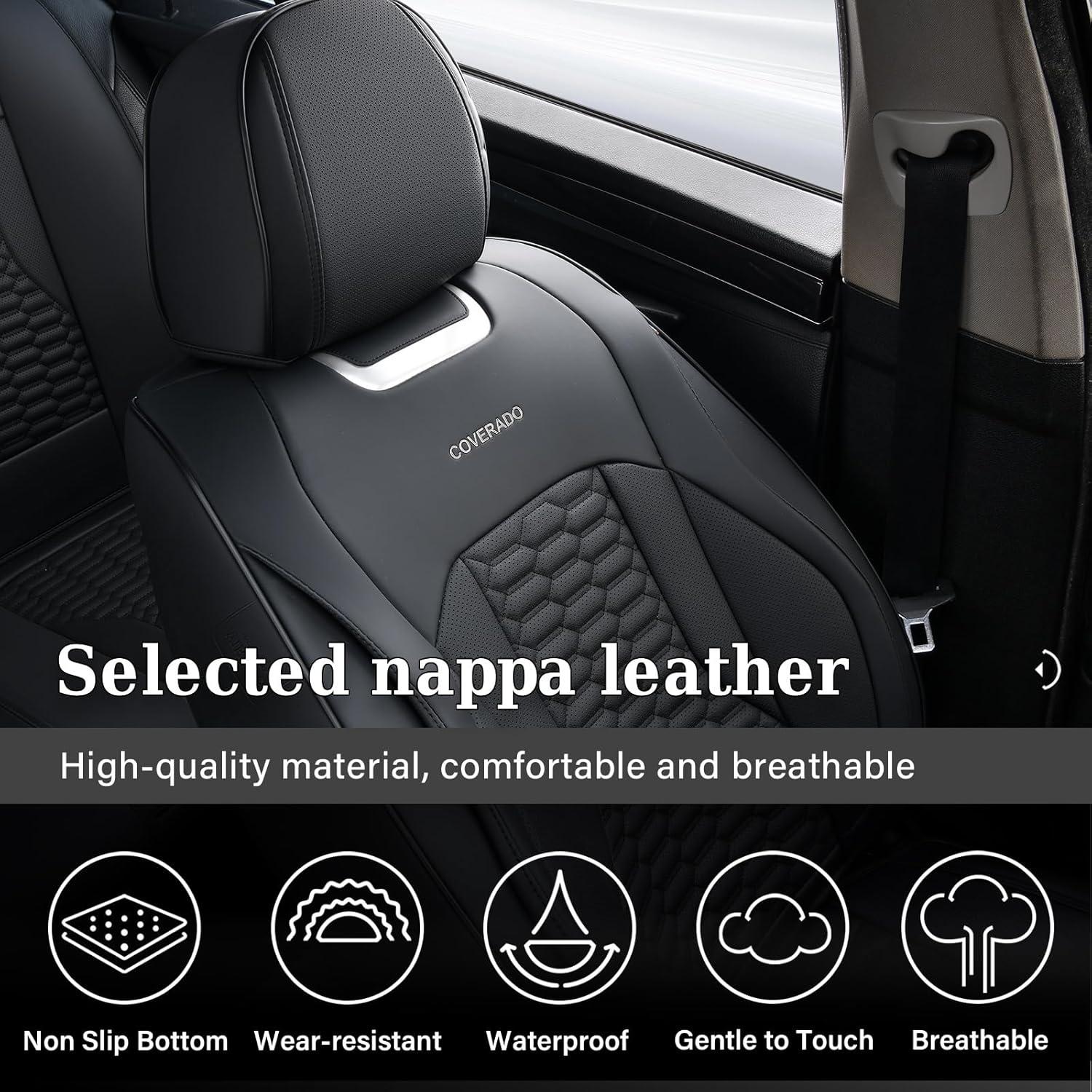 imageCoverado Car Seat Covers Front Seats Luxury Leather Seat Covers for Cars Automotive Car Seat Covers Protector Universal Fit Most Sedans SUVs Pickup Trucks Interior AccessoriesGaryampampWhiteBlack
