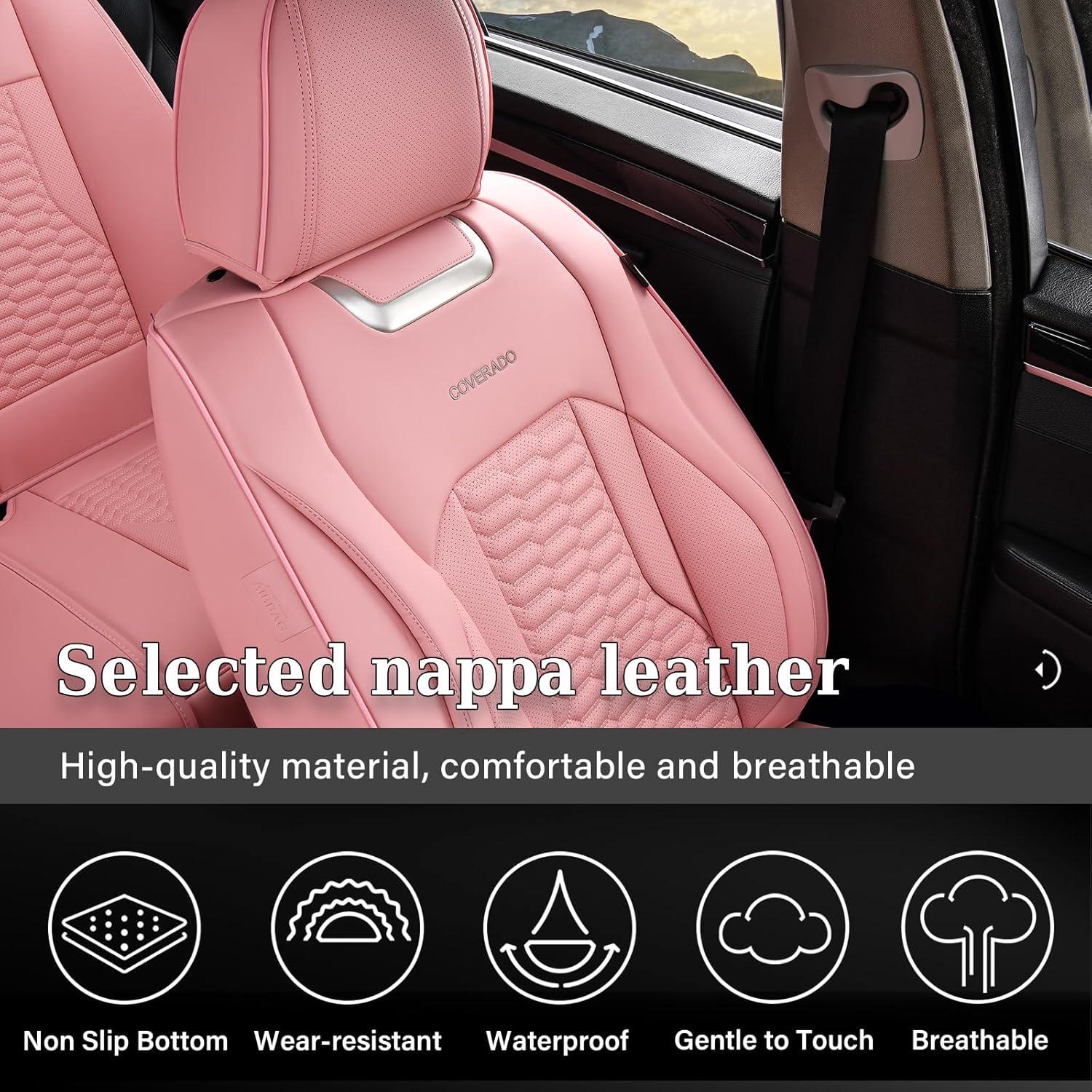 imageCoverado Car Seat Covers Front Seats Luxury Leather Seat Covers for Cars Automotive Car Seat Covers Protector Universal Fit Most Sedans SUVs Pickup Trucks Interior AccessoriesGaryampampWhitePink