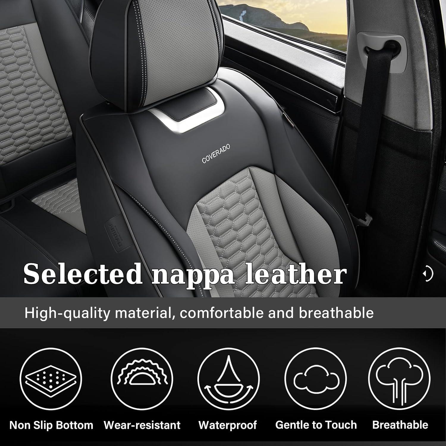 imageCoverado Car Seat Covers Front Seats Luxury Leather Seat Covers for Cars Automotive Car Seat Covers Protector Universal Fit Most Sedans SUVs Pickup Trucks Interior AccessoriesGaryampampWhiteBlackGray